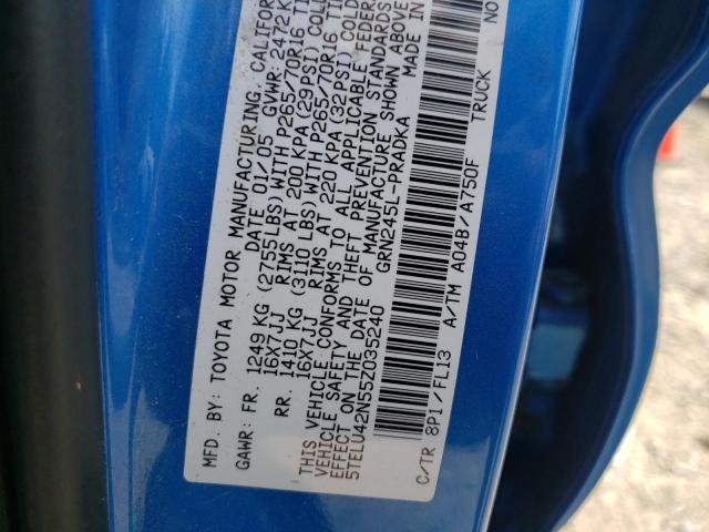 5TELU42N55Z035240 - 2005 TOYOTA TACOMA DOUBLE CAB 蓝色 照片 10