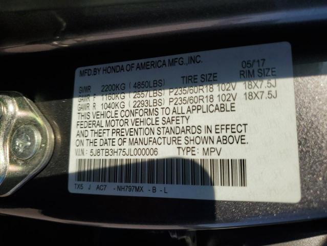 5J8TB3H75JL000006 - 2018 ACURA RDX ADVANCE GRAY photo 13