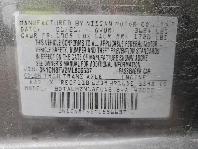 3N1CN8FV2ML856637 - 2021 NISSAN VERSA SR GRAY photo 12