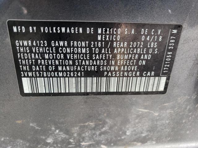 3VWE57BU0KM026241 - 2019 VOLKSWAGEN JETTA SEL GRAY photo 12