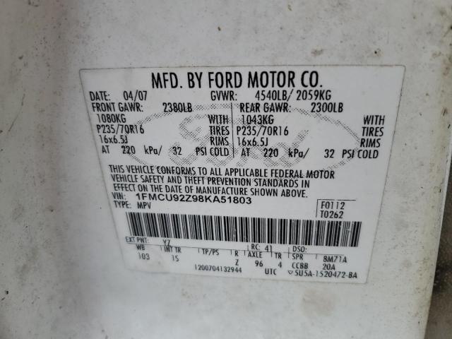 1FMCU92Z98KA51803 - 2008 FORD ESCAPE XLS WHITE photo 13