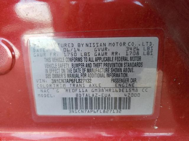 3N1CN7AP6FL827132 - 2015 NISSAN VERSA S RED photo 13