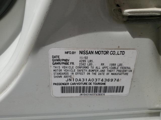 JN1DA31A03T436974 - 2003 NISSAN MAXIMA GLE WHITE photo 12