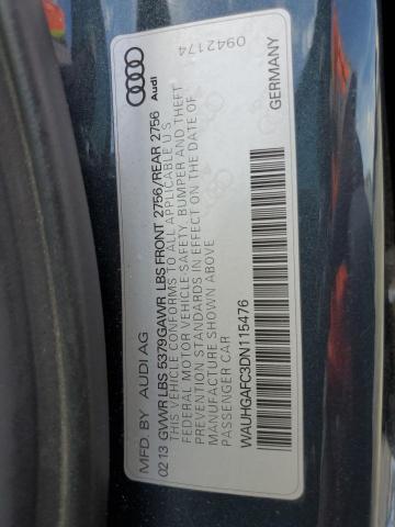 WAUHGAFC3DN115476 - 2013 AUDI A6 PRESTIGE ლურჯი ფოტო 12