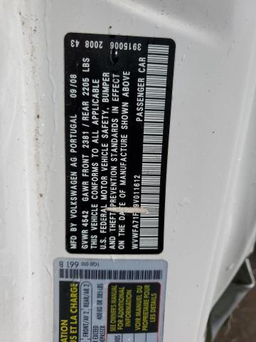 WVWFA71F39V011612 - 2009 VOLKSWAGEN EOS LUX WHITE photo 12