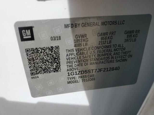 1G1ZD5ST7JF212840 - 2018 CHEVROLET MALIBU LT Ağ foto 12