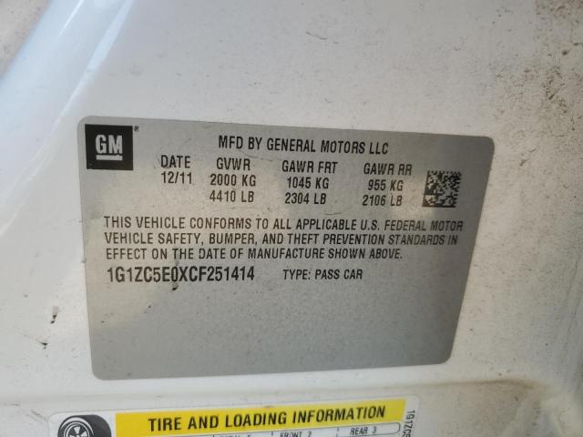 1G1ZC5E0XCF251414 - 2012 CHEVROLET MALIBU 1LT WHITE photo 12