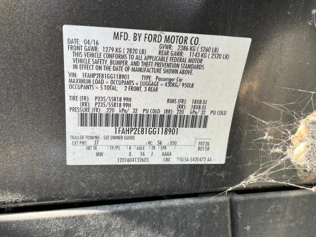 1FAHP2E81GG118901 - 2016 FORD TAURUS SEL CHARCOAL photo 10