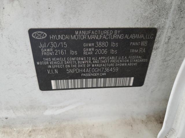 5NPDH4AE0GH736459 - 2016 HYUNDAI ELANTRA SE WHITE photo 12