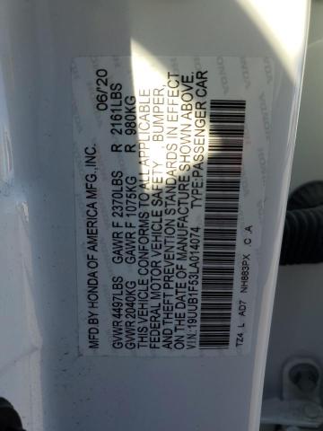 19UUB1F53LA014074 - 2020 ACURA TLX TECHNOLOGY 白色 照片 12