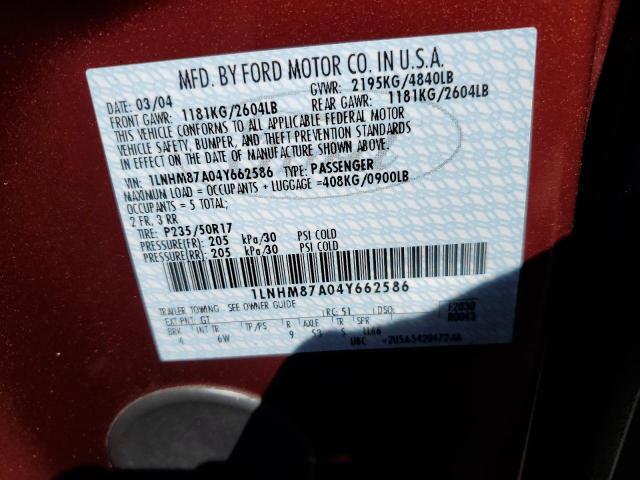 1LNHM87A04Y662586 - 2004 LINCOLN LS Bordo foto 12