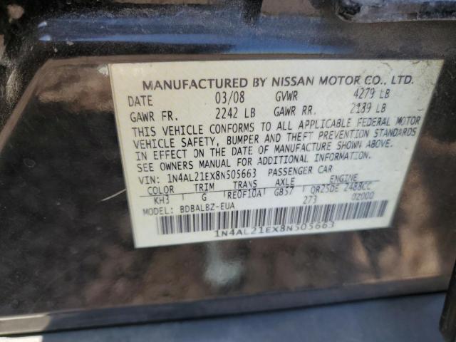 1N4AL21EX8N505663 - 2008 NISSAN ALTIMA 2.5 BLACK photo 12