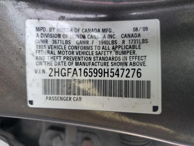 2HGFA16599H547276 - 2009 HONDA CIVIC LX GRAY photo 13