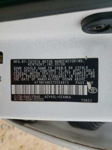 4T1BE46K07U534673 - 2007 TOYOTA CAMRY CE WHITE photo 13