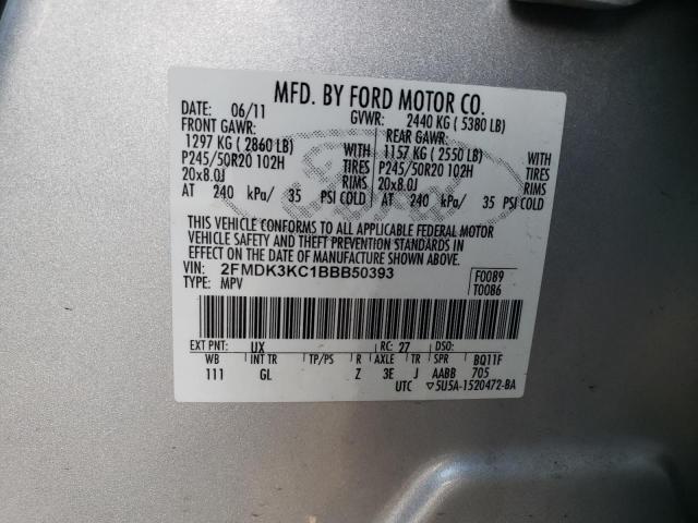 2FMDK3KC1BBB50393 - 2011 FORD EDGE LIMITED SILVER photo 13