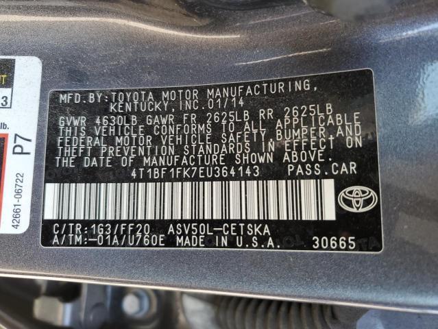 4T1BF1FK7EU364143 - 2014 TOYOTA CAMRY L GRAY photo 12