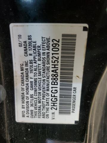 2HGFG1B88AH521092 - 2010 HONDA CIVIC EX BLACK photo 13