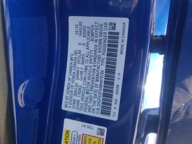2HGFE2F54NH579184 - 2022 HONDA CIVIC SPORT 蓝色 照片 12