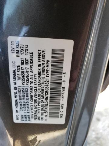 5FNRL5H67CB034821 - 2012 HONDA ODYSSEY EXL GRAY photo 12