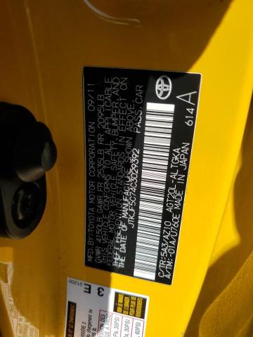 JTKJF5C74C3029392 - 2012 TOYOTA SCION TC 黄色 照片 12