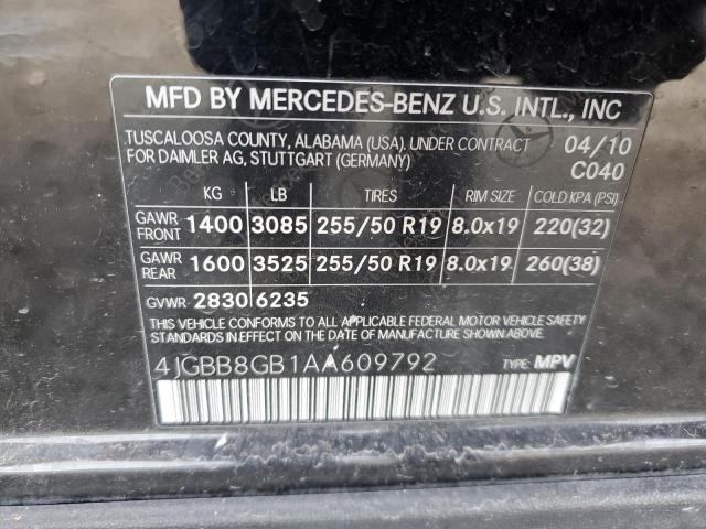 4JGBB8GB1AA609792 - 2010 MERCEDES-BENZ ML 350 4MATIC BLACK photo 12