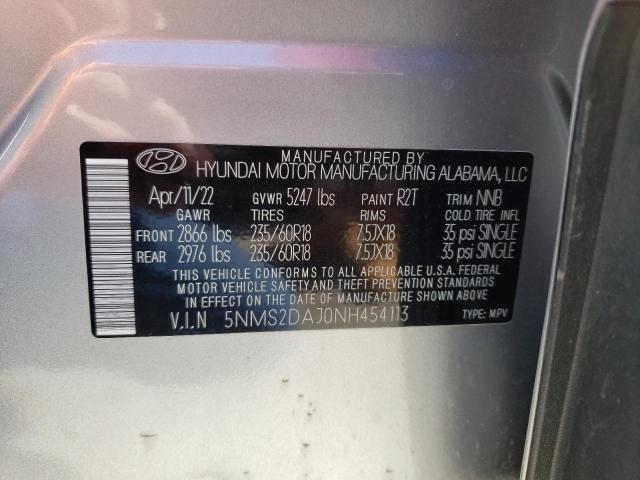 5NMS2DAJ0NH454113 - 2022 HYUNDAI SANTA FE SEL SILVER photo 13