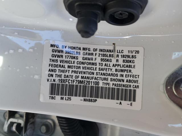 19XFC1F79ME201100 - 2021 HONDA CIVIC EXL WHITE photo 13