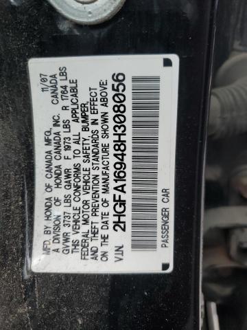 2HGFA16948H308056 - 2008 HONDA CIVIC EXL BLACK photo 12