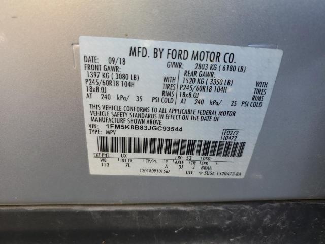 1FM5K8B83JGC93544 - 2018 FORD EXPLORER SILVER photo 12