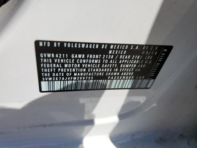 3VW2K7AJ4FM209733 - 2015 VOLKSWAGEN JETTA BASE Սպիտակ լուսանկար 12