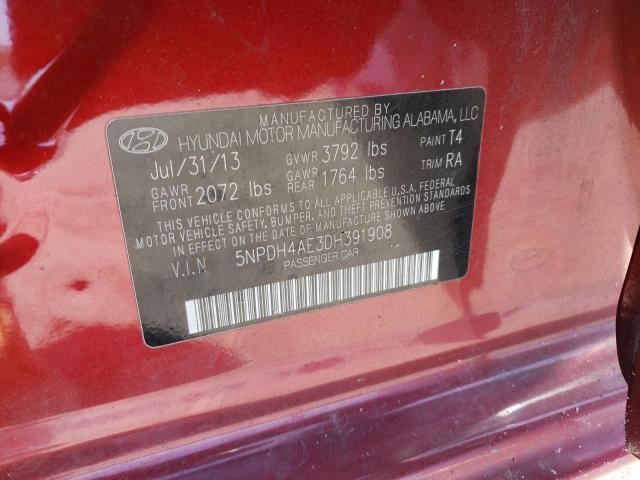 5NPDH4AE3DH391908 - 2013 HYUNDAI ELANTRA GLS RED photo 12