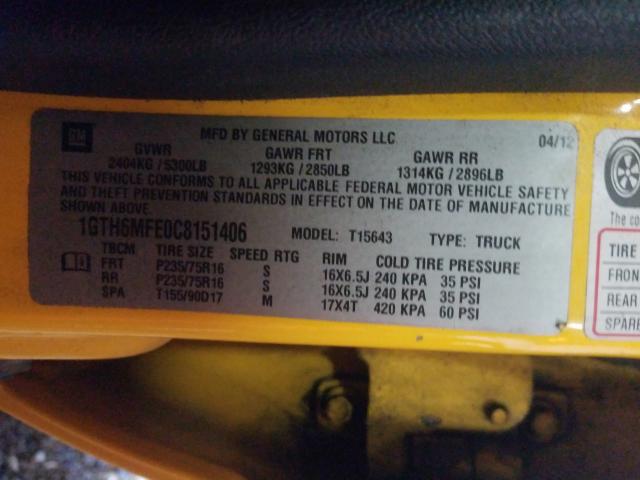 1GTH6MFE0C8151406 - 2012 GMC CANYON SLE YELLOW photo 10