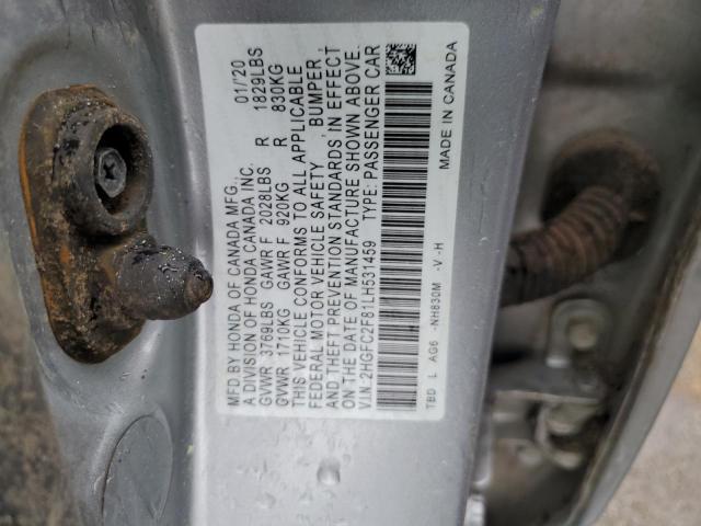 2HGFC2F81LH531459 - 2020 HONDA CIVIC SPORT SILVER photo 12