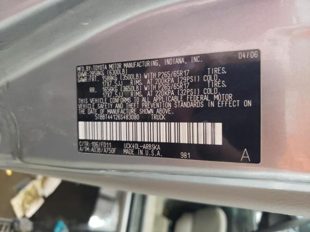 5TBBT44126S483080 - 2006 TOYOTA TUNDRA ACCESS CAB SR5 SILVER photo 12