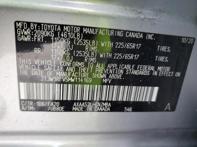 2T3W1RFV5MW114169 - 2021 TOYOTA RAV4 XLE SILVER photo 13