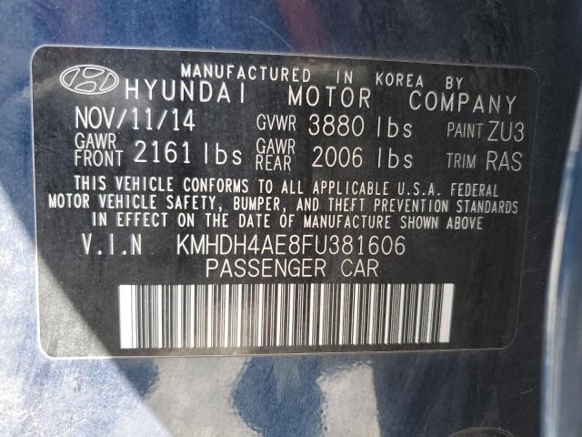 KMHDH4AE8FU381606 - 2015 HYUNDAI ELANTRA SE BLUE photo 13