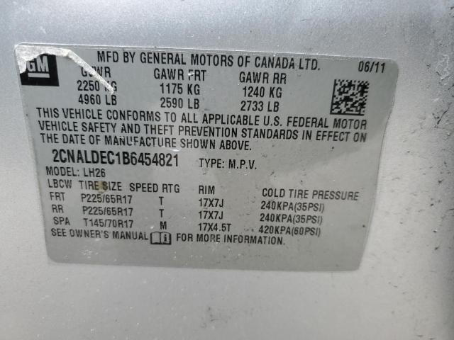 2CNALDEC1B6454821 - 2011 CHEVROLET EQUINOX LT SILVER photo 12