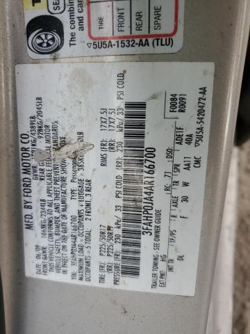 3FAHP0JA4AR166700 - 2010 FORD FUSION SEL SILVER photo 12