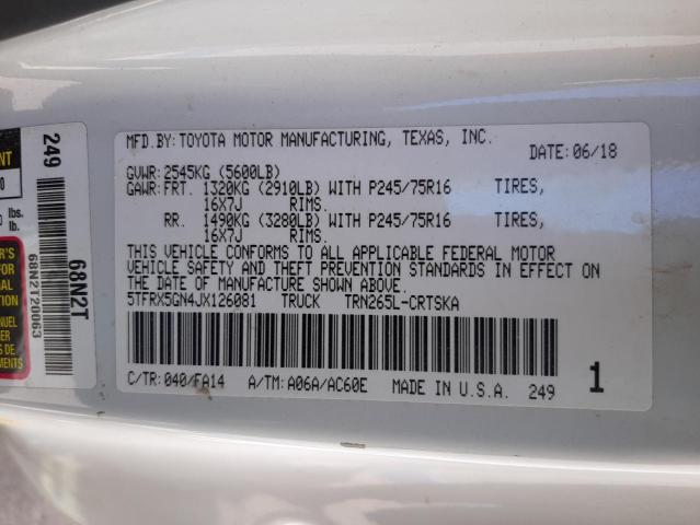 5TFRX5GN4JX126081 - 2018 TOYOTA TACOMA ACCESS CAB 白色 照片 12