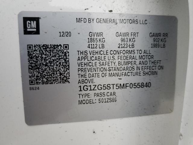 1G1ZG5ST5MF055840 - 2021 CHEVROLET MALIBU RS 白色 照片 13