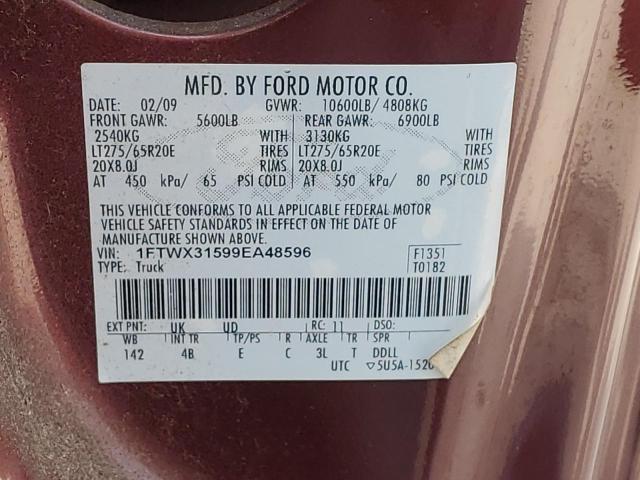 1FTWX31599EA48596 - 2009 FORD F350 SUPER DUTY BURGUNDY photo 12