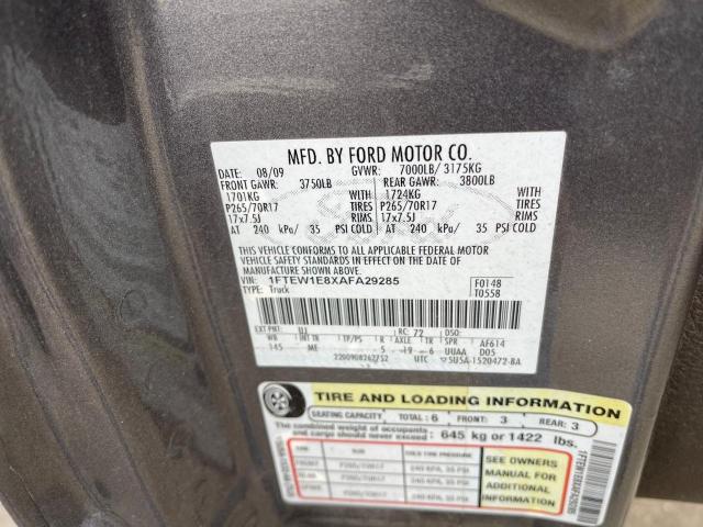 1FTEW1E8XAFA29285 - 2010 FORD F150 SUPERCREW GRAY photo 10