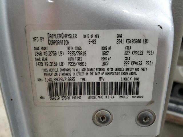 1J4GL38K23W719825 - 2003 JEEP LIBERTY RENEGADE 银色 照片 12