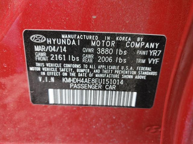 KMHDH4AE8EU151014 - 2014 HYUNDAI ELANTRA SE RED photo 12