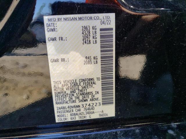 1N4BL4DV6NN374223 - 2022 NISSAN ALTIMA SV BLACK photo 12