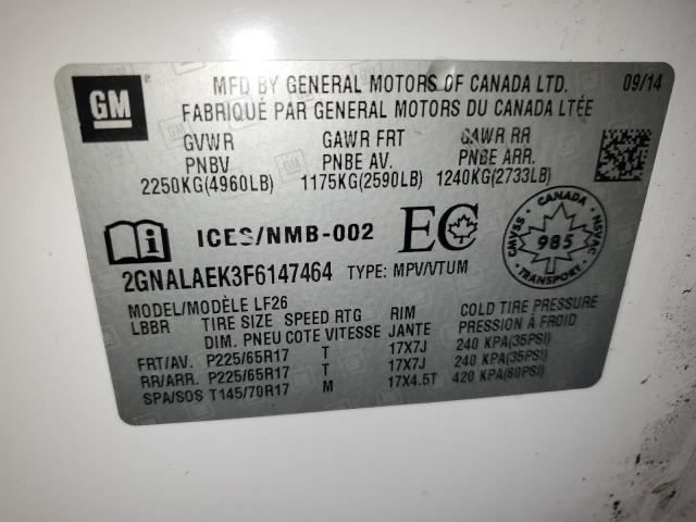 2GNALAEK3F6147464 - 2015 CHEVROLET EQUINOX LS WHITE photo 14