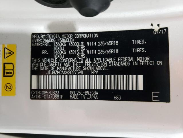 JTJBZMCAXH2027598 - 2017 LEXUS RX 350 BASE WHITE photo 14