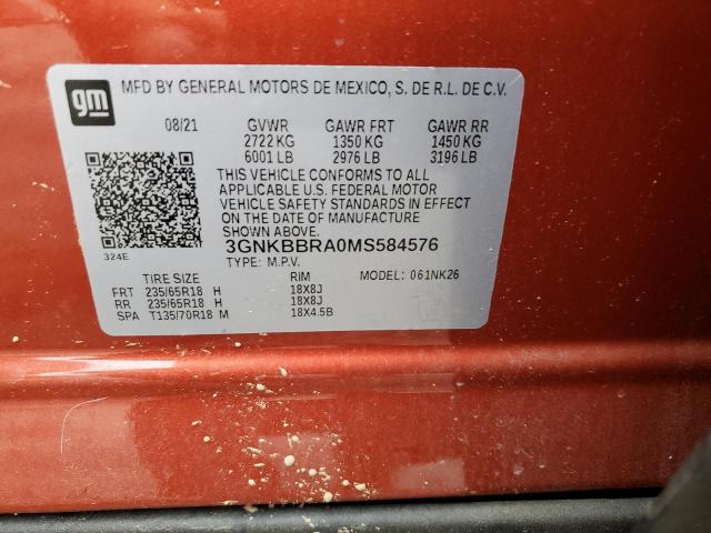 3GNKBBRA0MS584576 - 2021 CHEVROLET BLAZER 1LT ORANGE photo 12