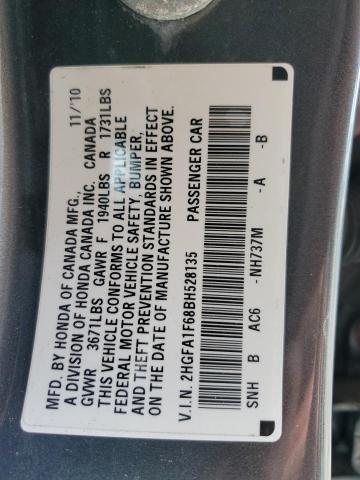 2HGFA1F68BH528135 - 2011 HONDA CIVIC LX-S رمادي صورة 13