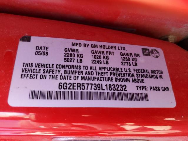 6G2ER57739L183232 - 2009 PONTIAC G8 RED photo 12